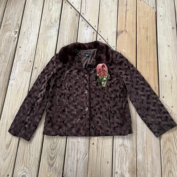 Spanner Women's Vegan Fur Retro Style Jacket Brown Size L. NEW - Picture 1 of 10